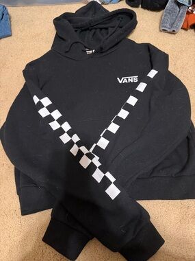 Vans Black Hoodie with White Checkerboard Sleeve